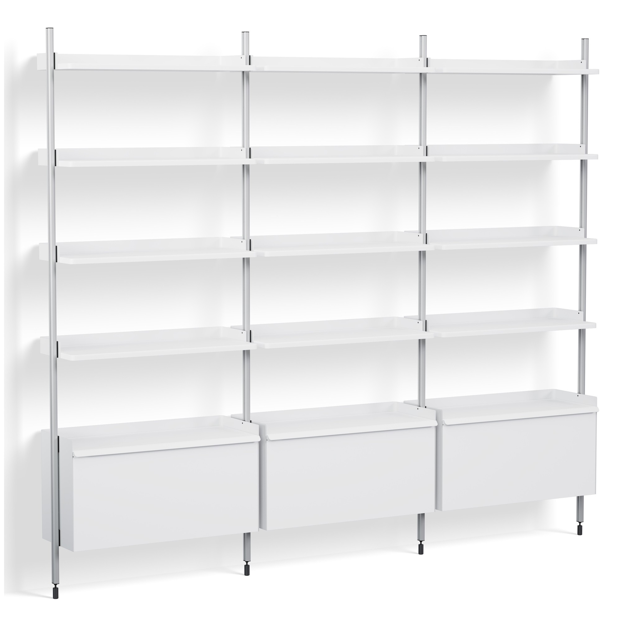 White Shelves + Anodised Aluminium Profiles – Pier System 123