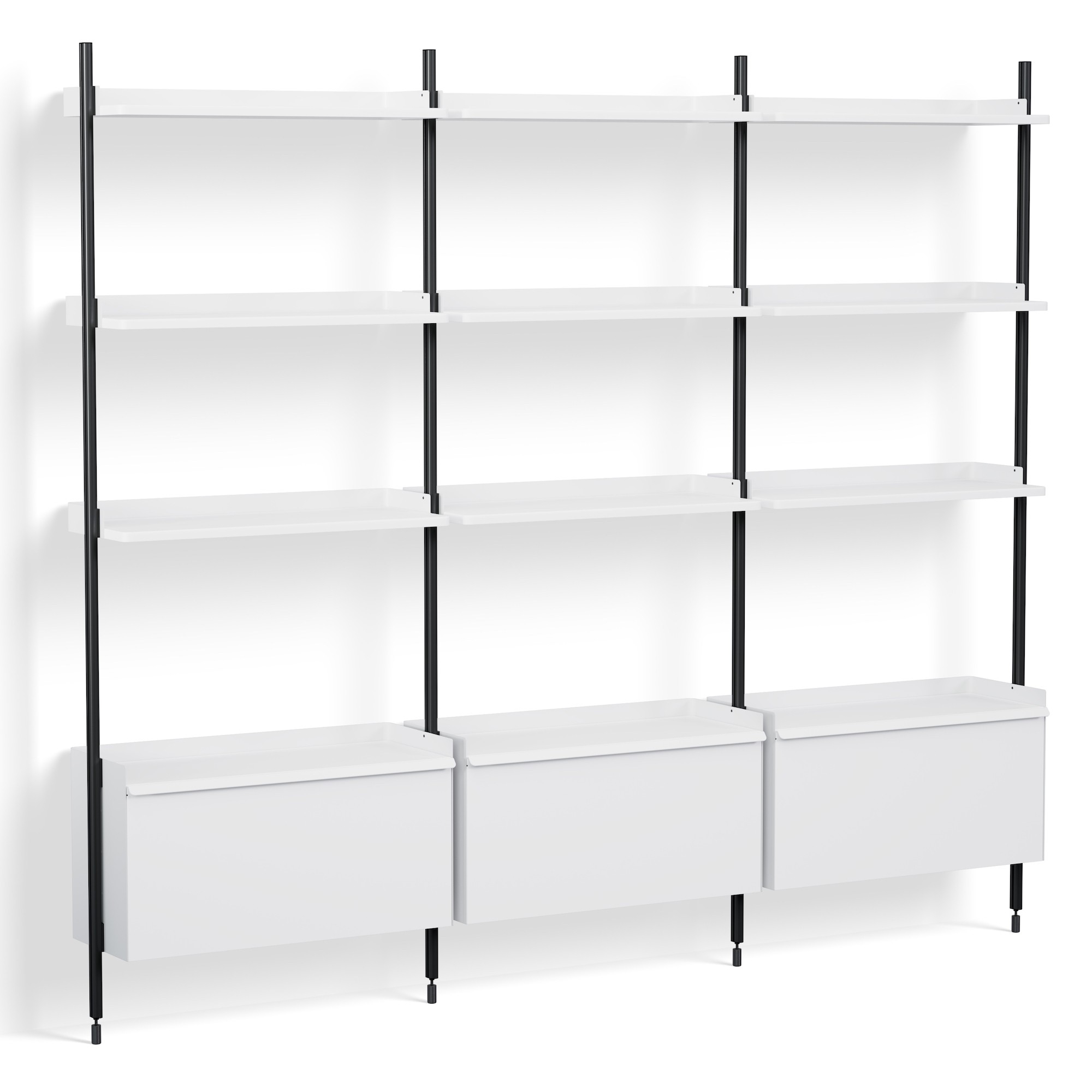 White Shelves + Black Anodised Aluminium Profiles – Pier System 133 - HAY