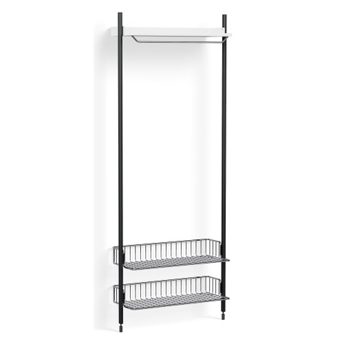 Pier System 1011 – PS White Shelf + Chromed Wire Shelves + Black Anodised Aluminium Profiles - HAY