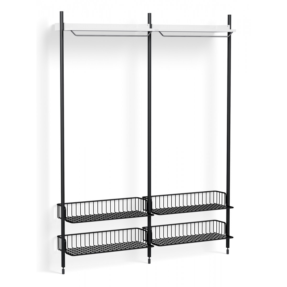 Pier System 1012 – PS White Shelves + Anthracite Wire Shelves + Black Anodised Aluminium Profiles