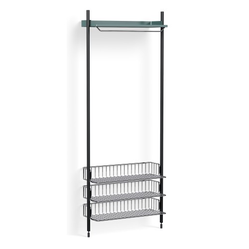 Pier System 1021 – PS Blue Shelf + Chromed Wire Shelves + Black Anodised Aluminium Profiles - HAY