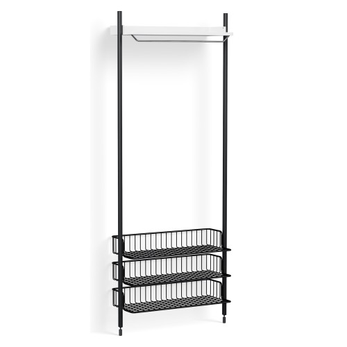 Pier System 1021 – PS White Shelf + Anthracite Wire Shelves + Black Anodised Aluminium Profiles - HAY