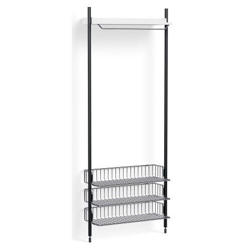 Pier System 1021 – PS White Shelf + Chromed Wire Shelves + Black Anodised Aluminium Profiles - HAY