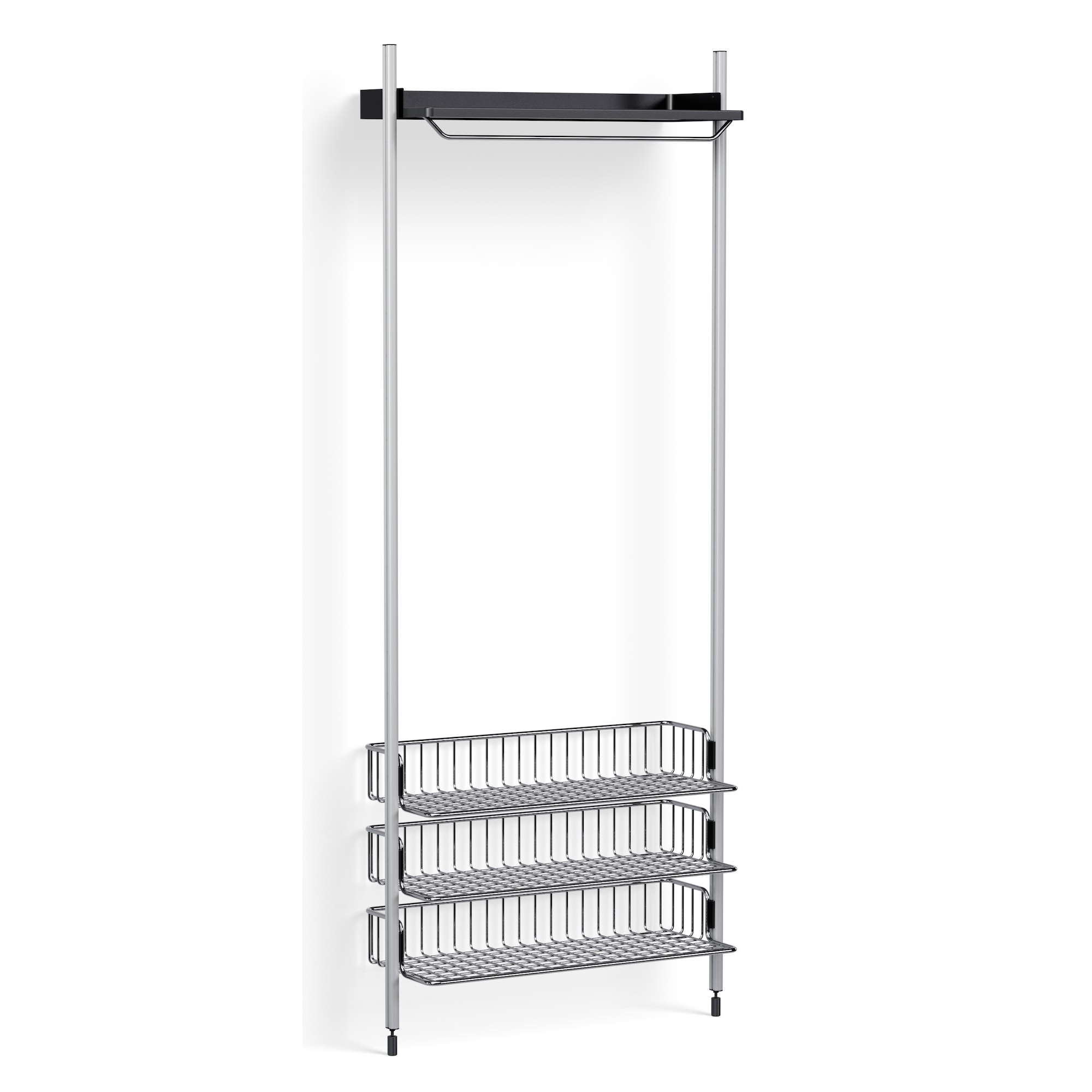 Pier System 1021 – PS Black Shelf + Chromed Wire Shelves + Anodised Aluminium Profiles - HAY