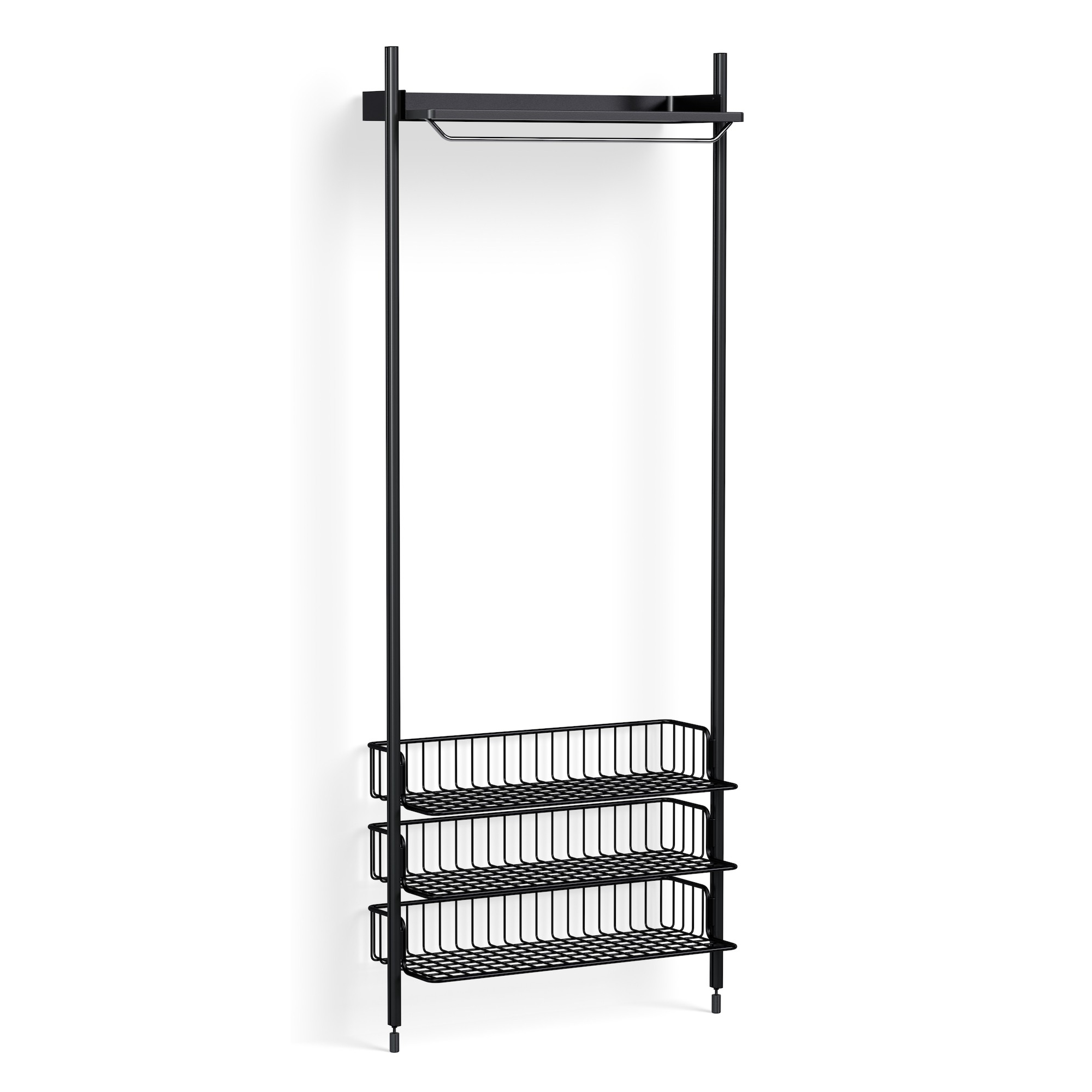 Pier System 1021 – PS Black Shelf + Anthracite Wire Shelves + Black Anodised Aluminium Profiles - HAY