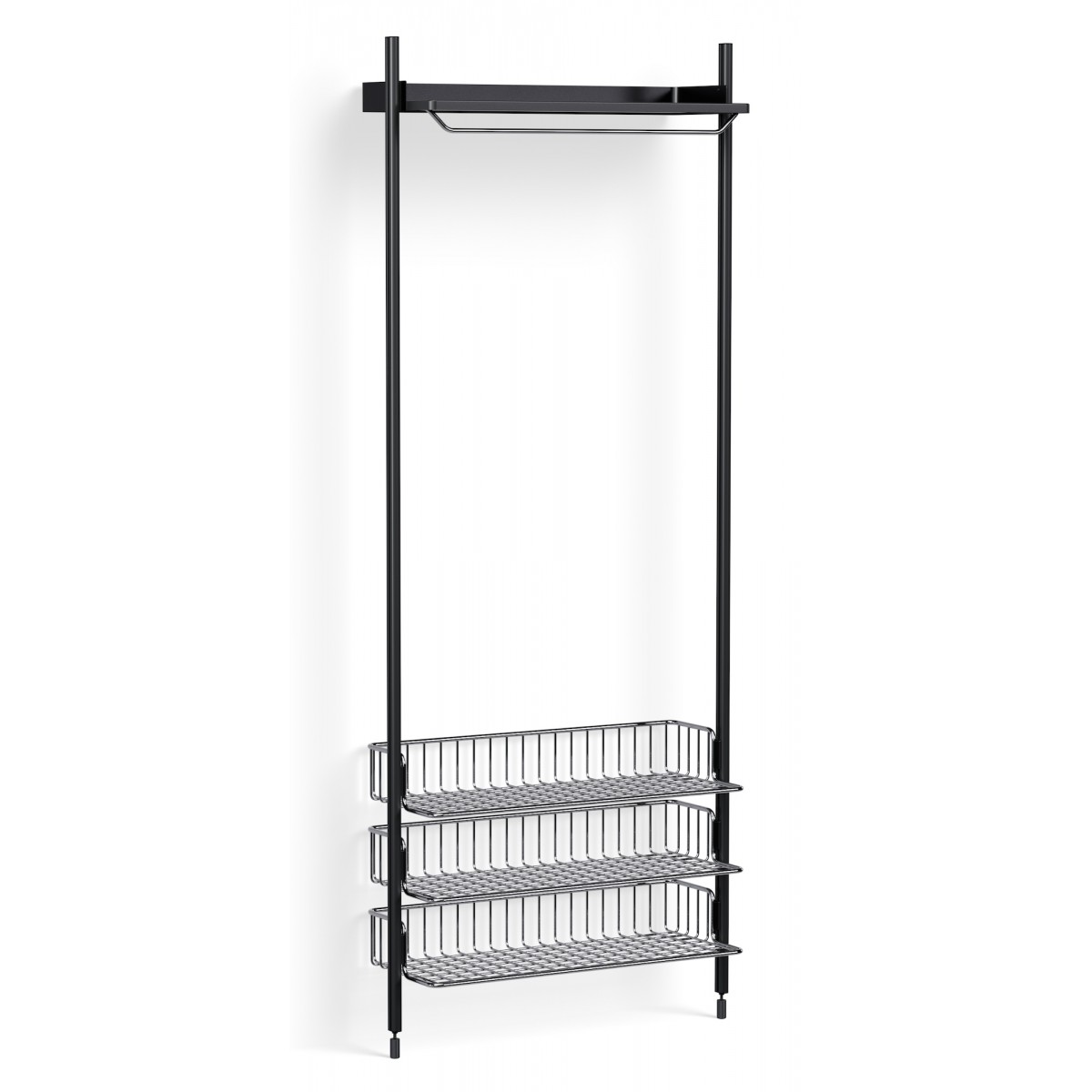 Pier System 1021 – PS Black Shelf + Chromed Wire Shelves + Black Anodised Aluminium Profiles