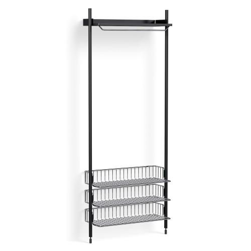 Pier System 1021 – PS Black Shelf + Chromed Wire Shelves + Black Anodised Aluminium Profiles - HAY