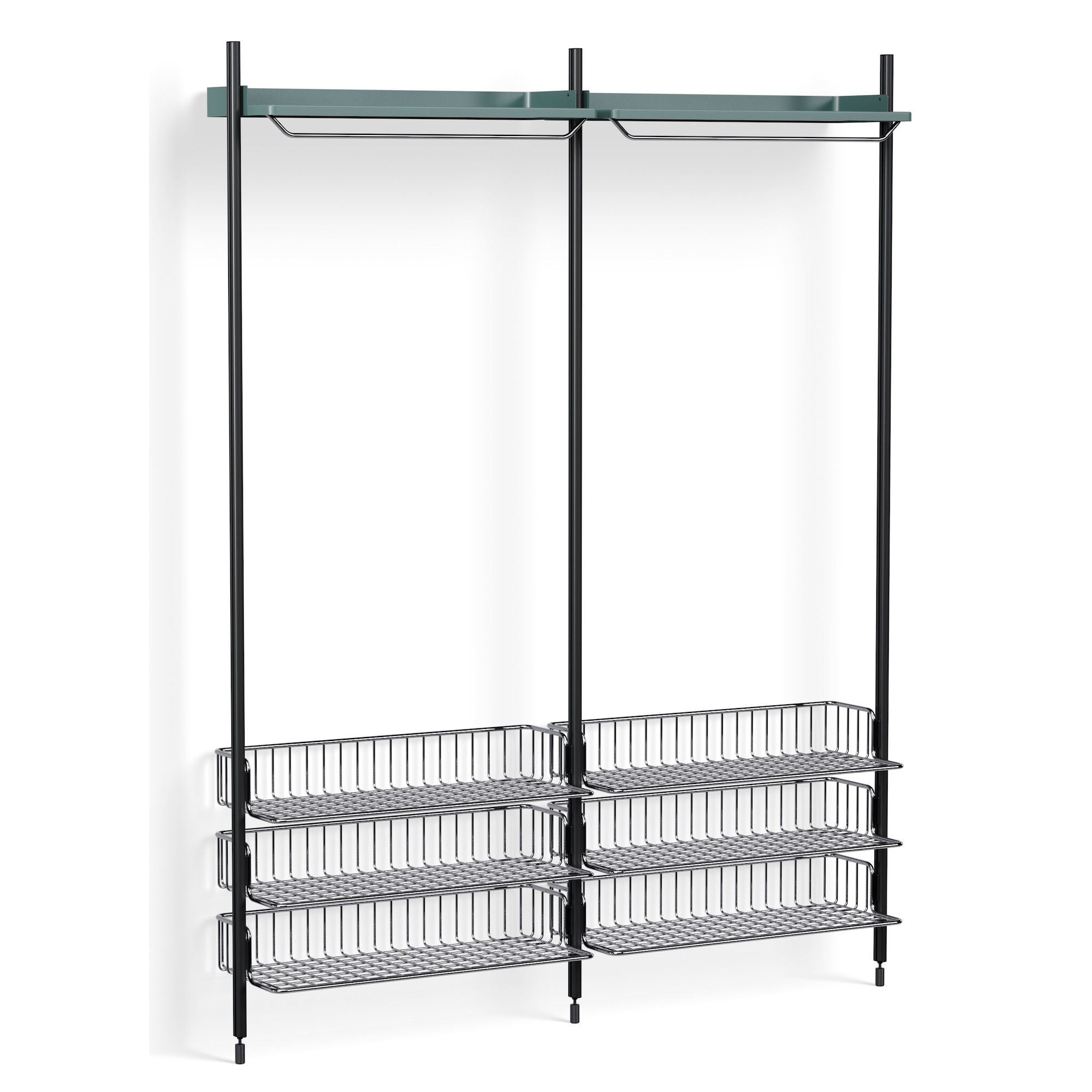 Pier System 1022 – PS Blue Shelves + Chromed Wire Shelves + Black Anodised Aluminium Profiles - HAY