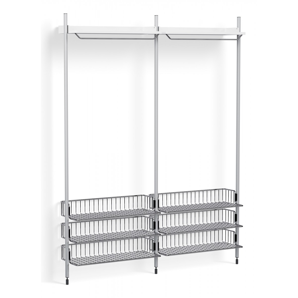 Pier System 1022 – PS White Shelves + Chromed Wire Shelves + Anodised Aluminium Profiles