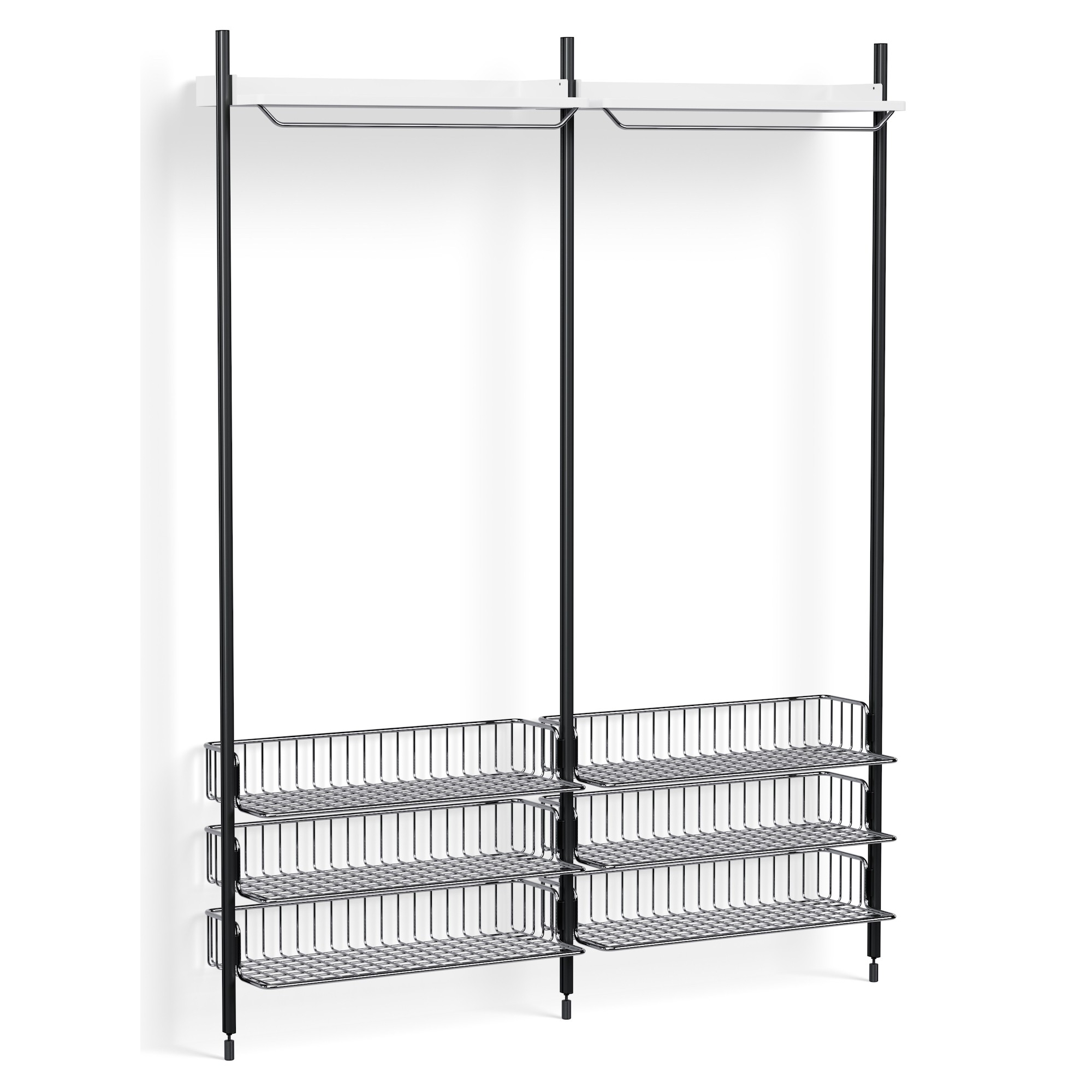 Pier System 1022 – PS White Shelves + Chromed Wire Shelves + Black Anodised Aluminium Profiles - HAY