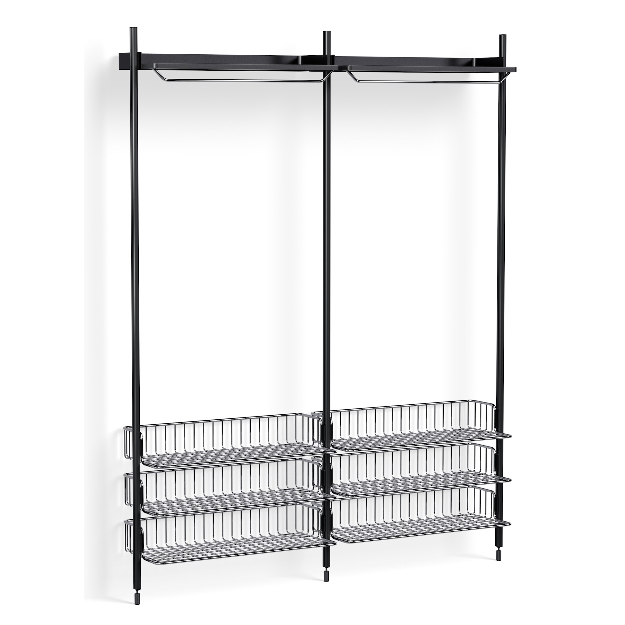 Pier System 1022 – PS Black Shelves + Chromed Wire Shelves + Black Anodised Aluminium Profiles - HAY