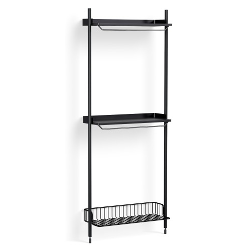 Pier System 1031 – PS Black Shelves + Anthracite Wire Shelf + Black Anodised Aluminium Profiles - HAY