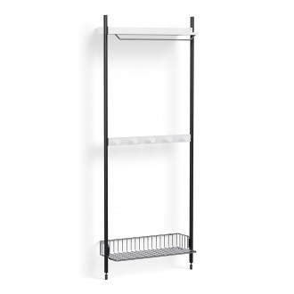 Pier System 1041 – PS White Shelves + Chromed Wire Shelf + Black Anodised Aluminium Profiles