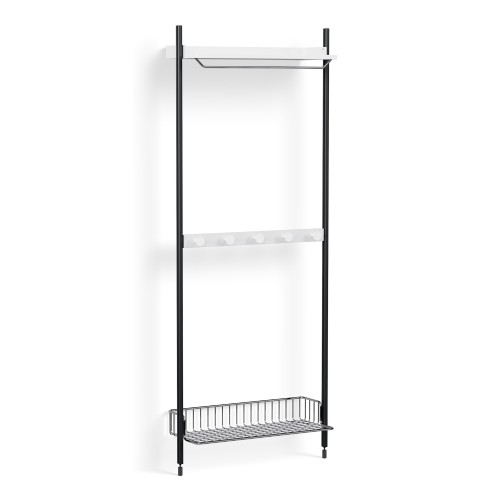 Pier System 1041 – PS White Shelves + Chromed Wire Shelf + Black Anodised Aluminium Profiles - HAY