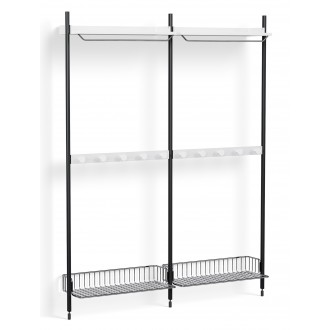 Pier System 1042 – PS White Shelves + Chromed Wire Shelves + Black Anodised Aluminium Profiles