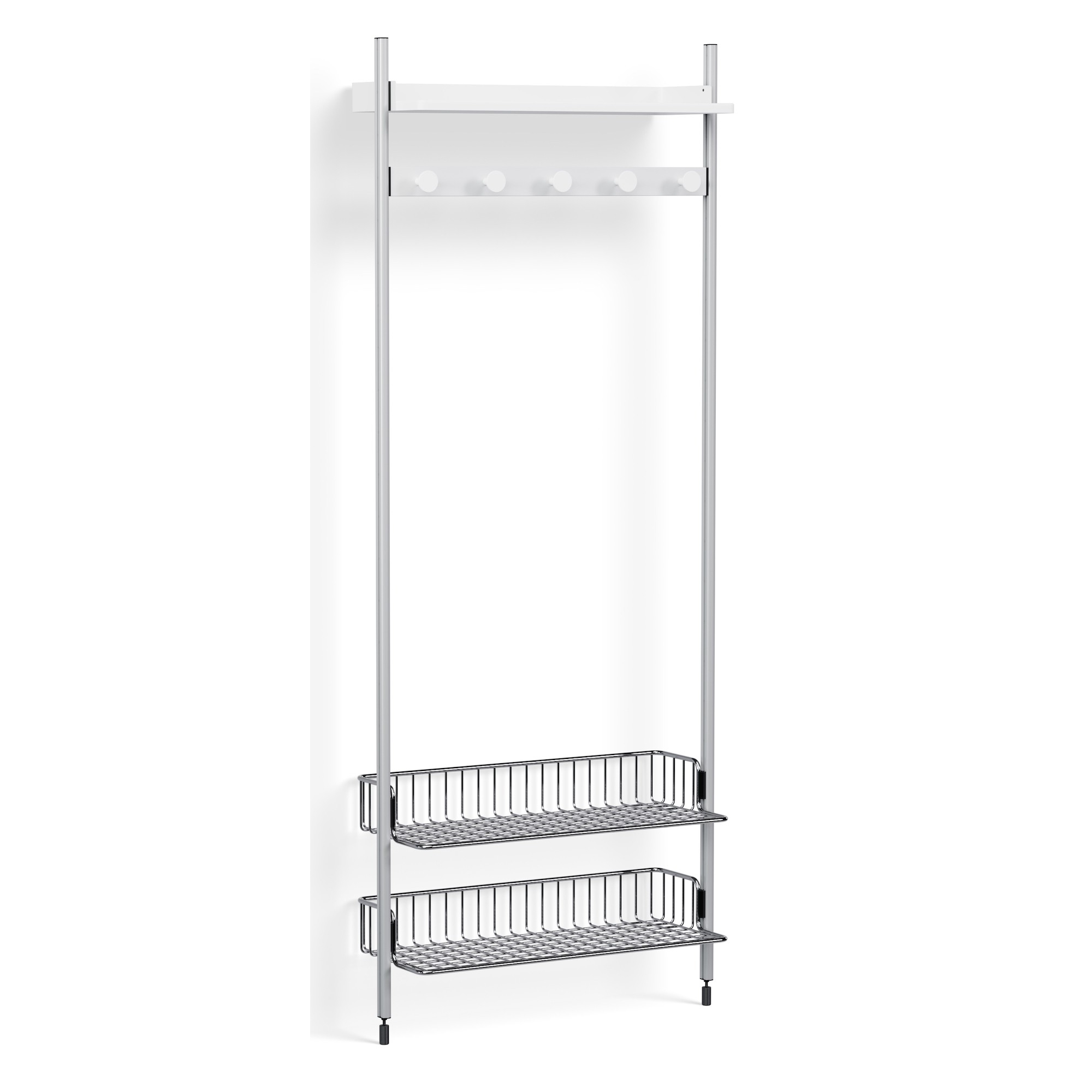 Pier System 1051 – PS White Shelves + Chromed Wire Shelves + Anodised Aluminium Profiles - HAY