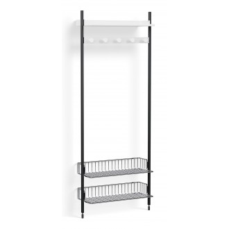 Pier System 1051 – PS White Shelves + Chromed Wire Shelves + Black Anodised Aluminium Profiles