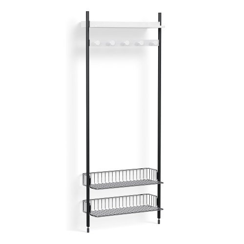 Pier System 1051 – PS White Shelves + Chromed Wire Shelves + Black Anodised Aluminium Profiles - HAY