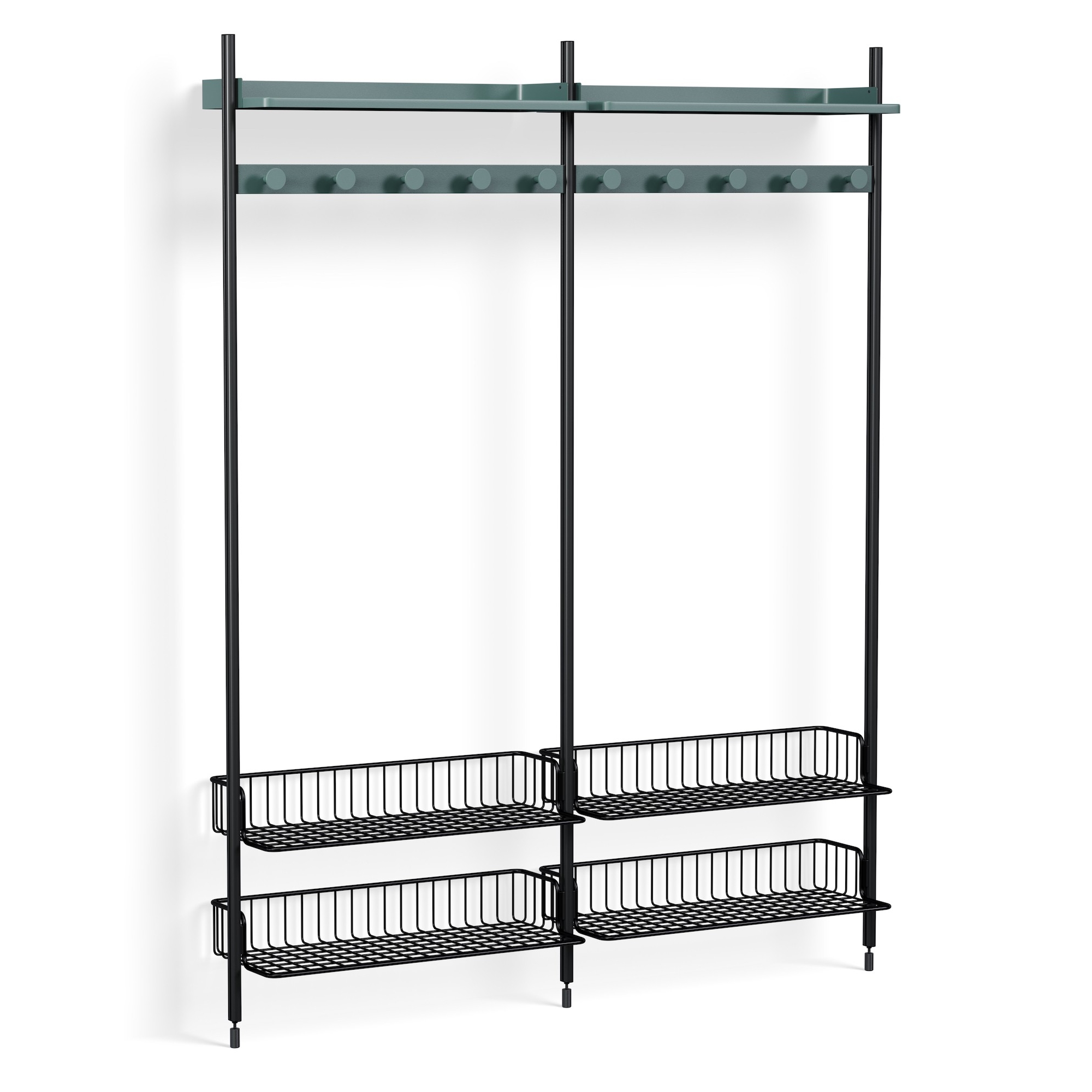 Pier System 1052 – PS Blue Shelves + Anthracite Wire Shelves + Black Anodised Aluminium Profiles - HAY