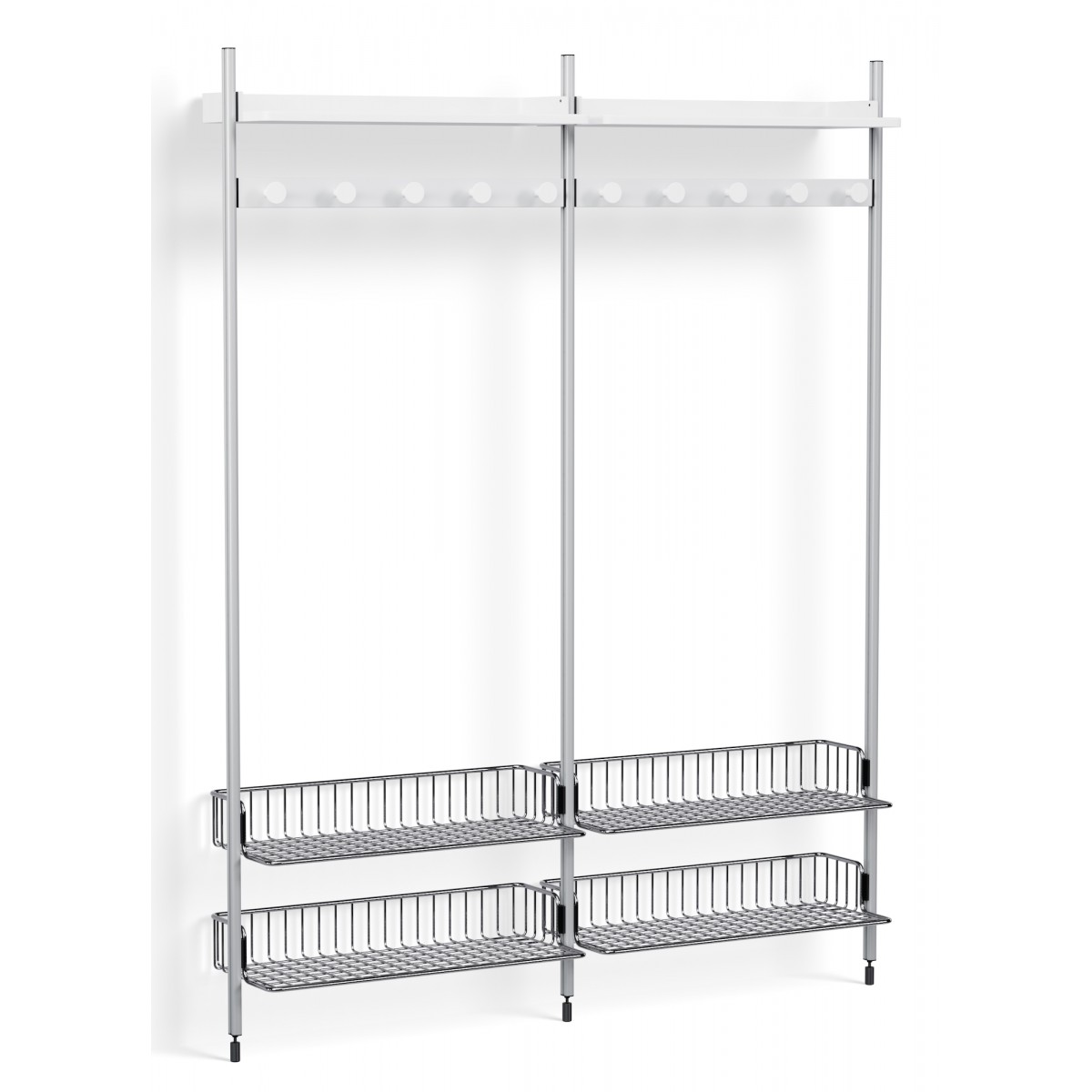 Pier System 1052 – PS White Shelves + Chromed Wire Shelves + Anodised Aluminium Profiles