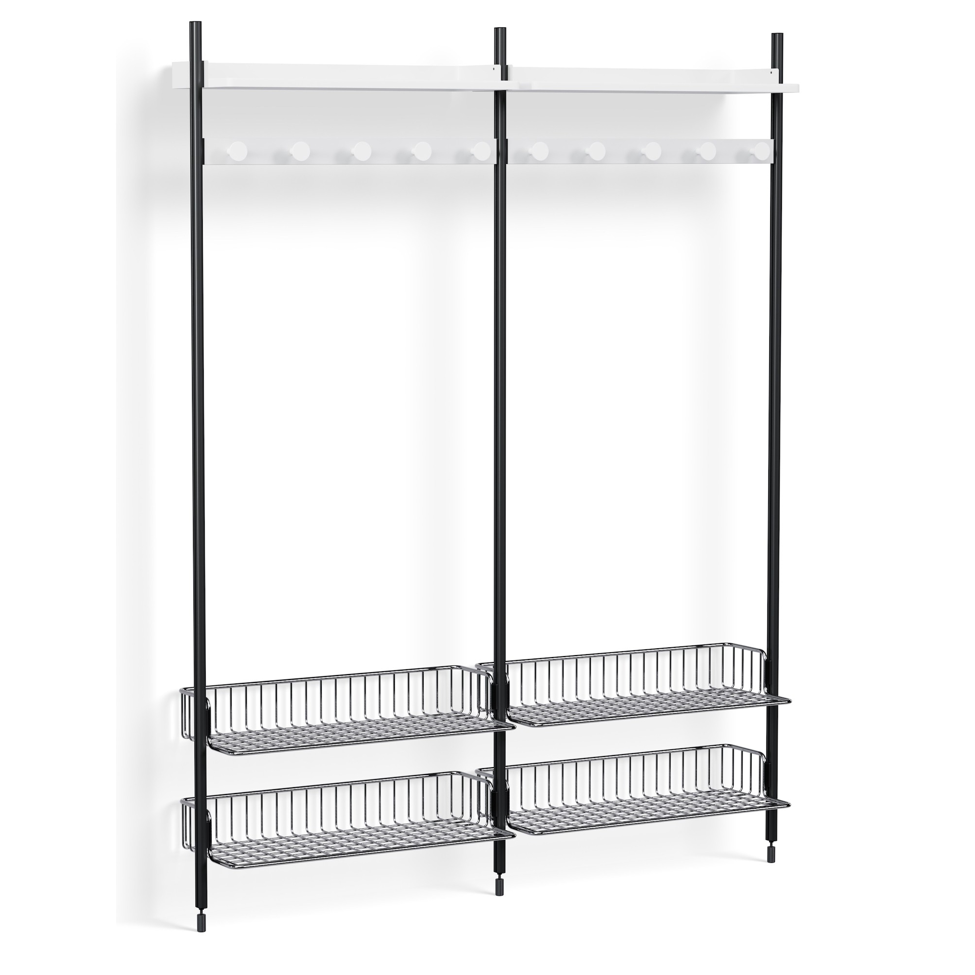 Pier System 1052 – PS White Shelves + Chromed Wire Shelves + Black Anodised Aluminium Profiles - HAY