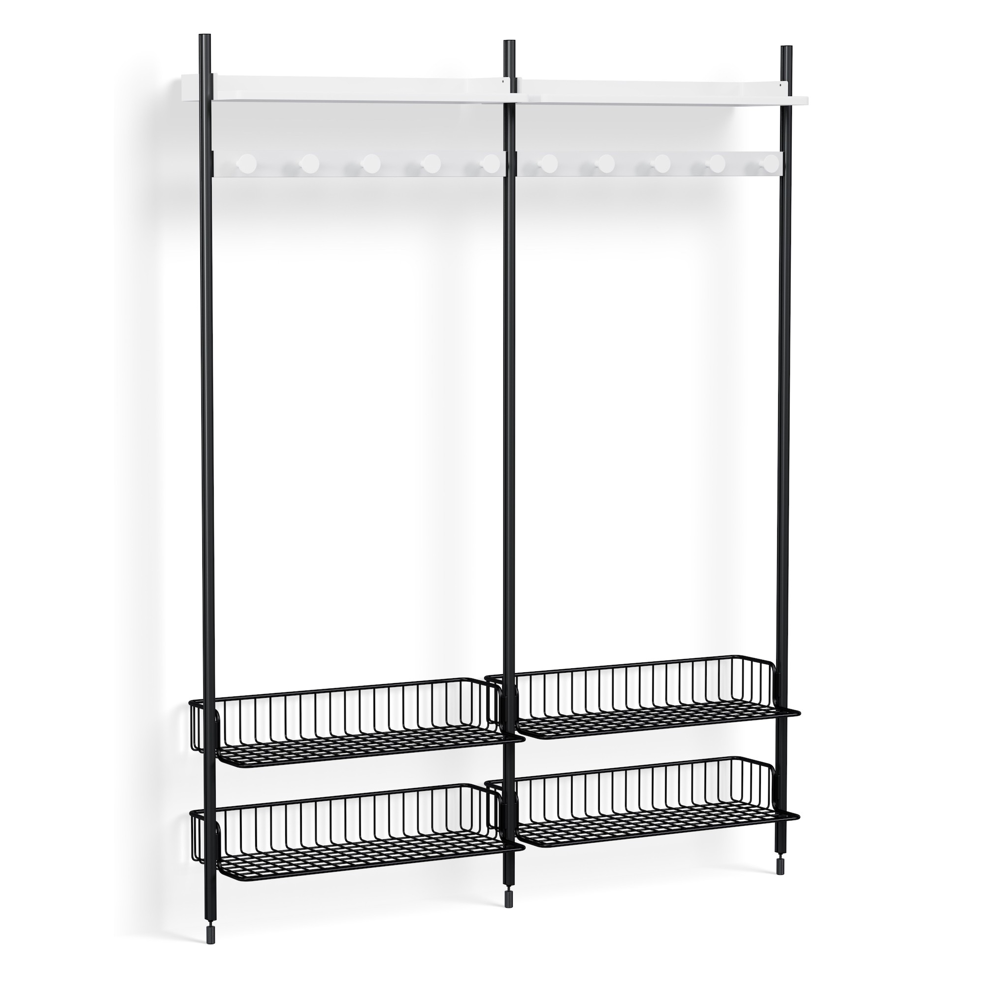 Pier System 1052 – PS White Shelves + Anthracite Wire Shelves + Black Anodised Aluminium Profiles - HAY