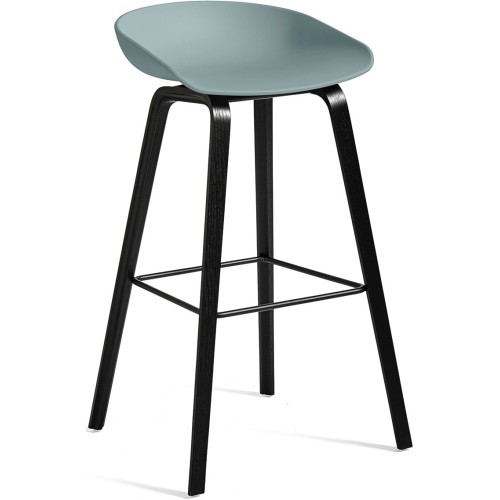 AAS32 Bar stool Dusty blue shell + Black stained oak base - HAY