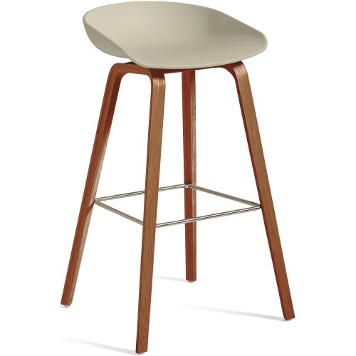 AAS32 Bar stool Pastel green shell + Walnut base - HAY