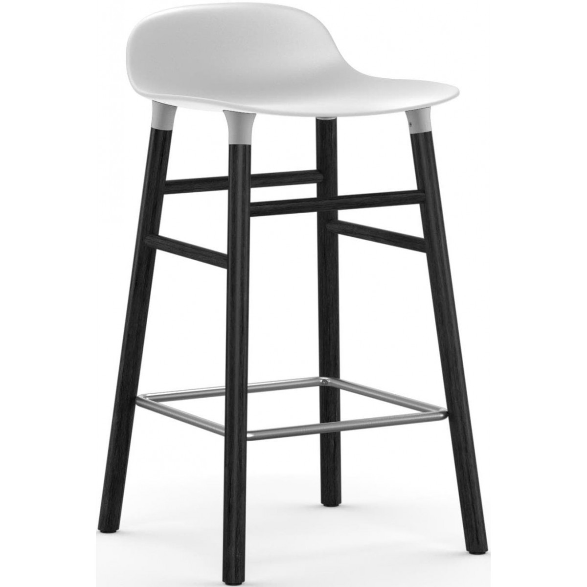 Tabouret de bar Form, pieds bois – Blanc + Chêne peint en noir