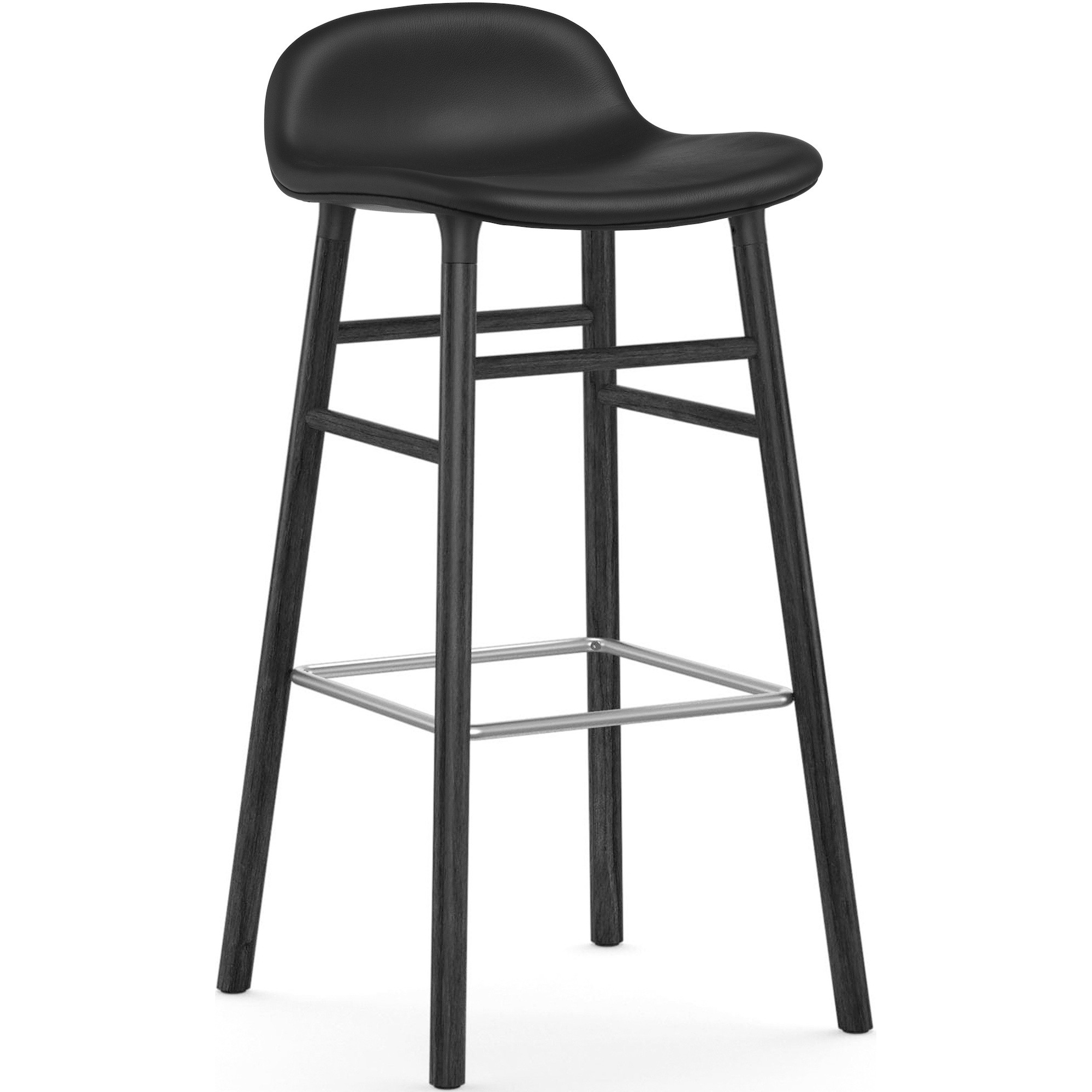 Form Barstool, wood legs – Ultra Black leather + Black lacquered oak - Normann Copenhagen