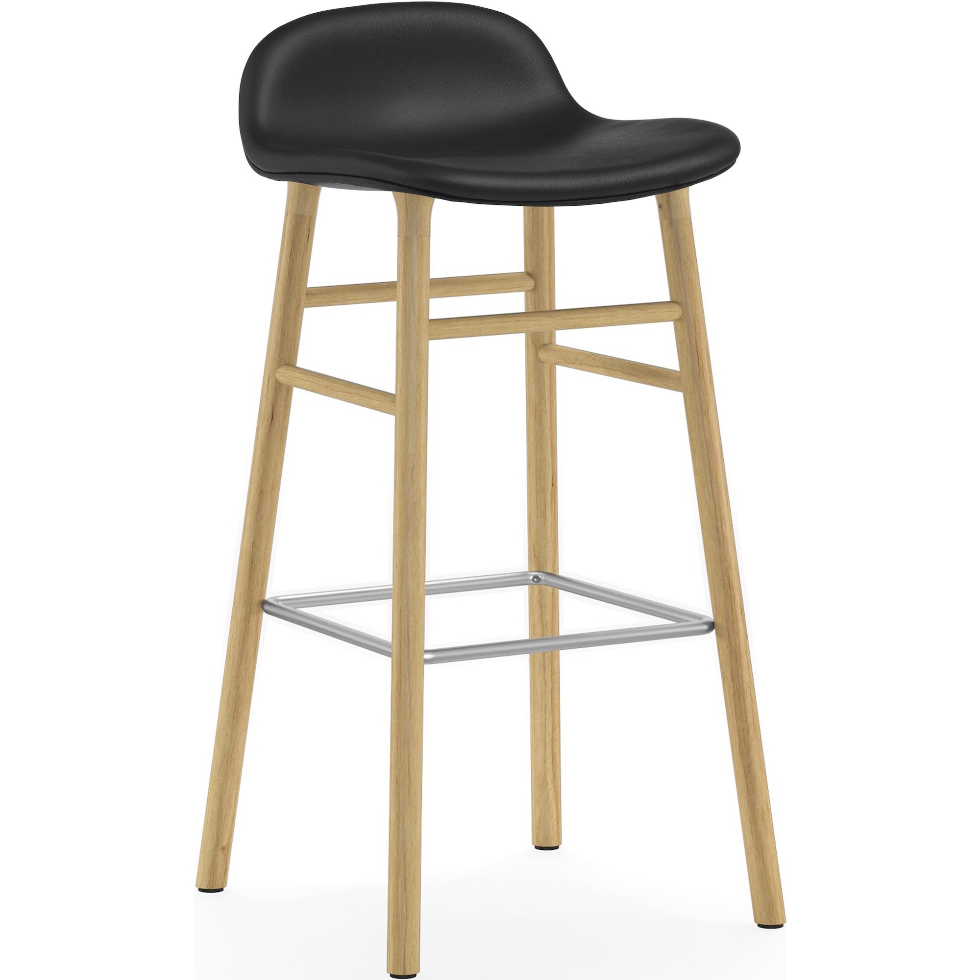 Form Barstool, wood legs – Ultra Black leather + Oak - Normann Copenhagen