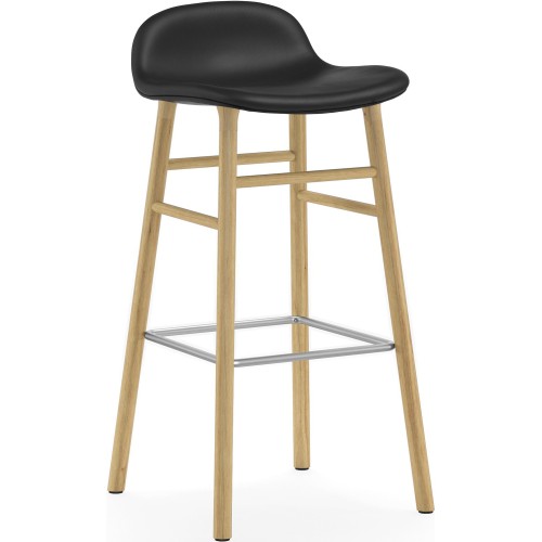 Tabouret de bar Form, pieds bois – cuir Ultra Noir + Chêne - Normann Copenhagen