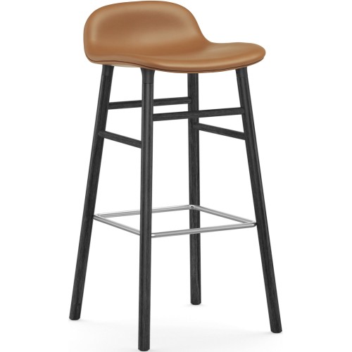 Form Barstool, wood legs – Ultra Cognac leather + Black lacquered oak - Normann Copenhagen