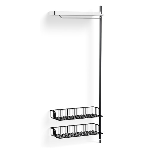 Pier System 1010 – PS White Shelf + Anthracite Wire Shelves + Black Anodised Aluminium Profiles - HAY