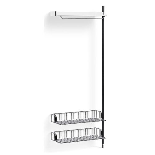 Pier System 1010 – PS White Shelf + Chromed Wire Shelves + Black Anodised Aluminium Profiles - HAY