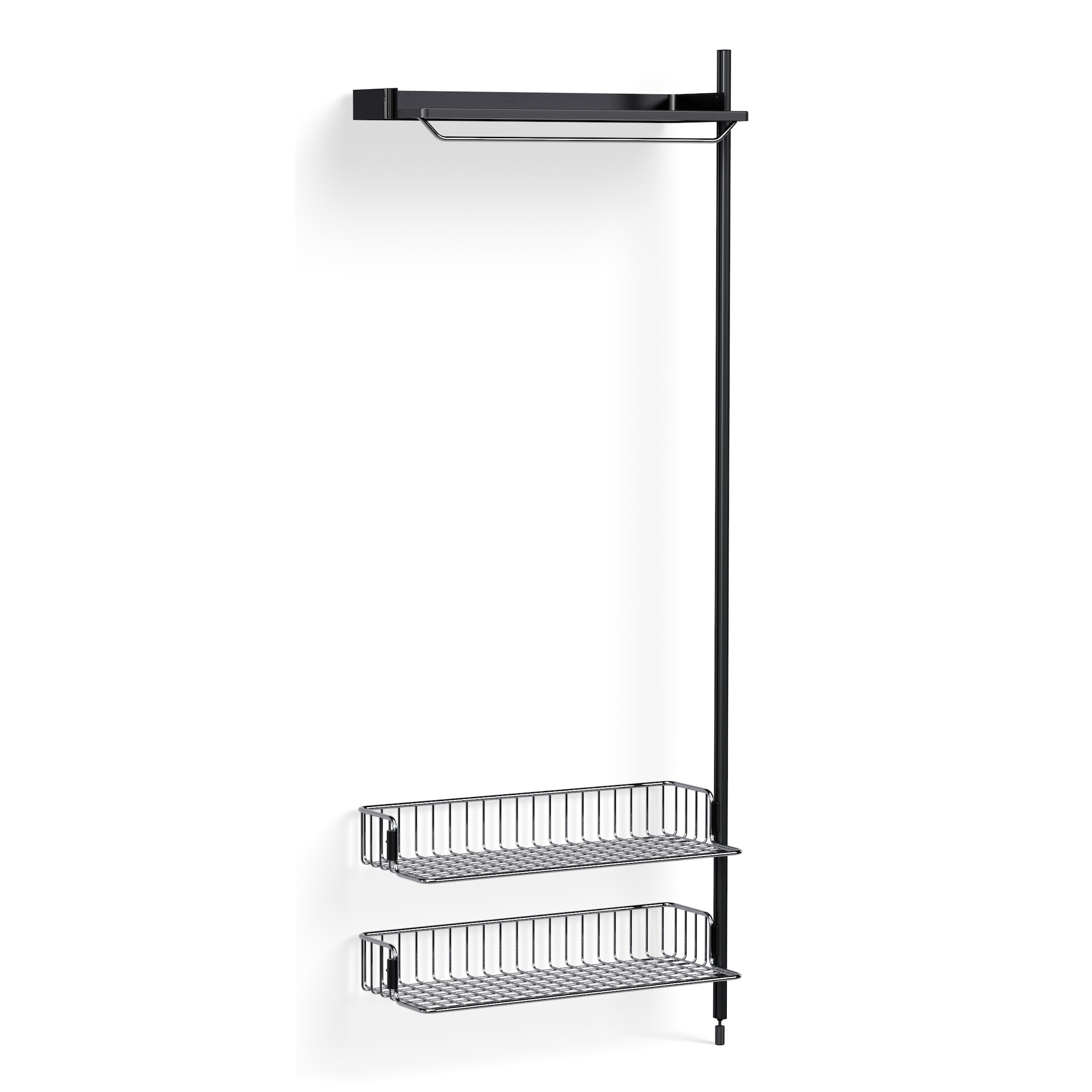 Pier System 1010 – PS Black Shelf + Chromed Wire Shelves + Black Anodised Aluminium Profiles - HAY