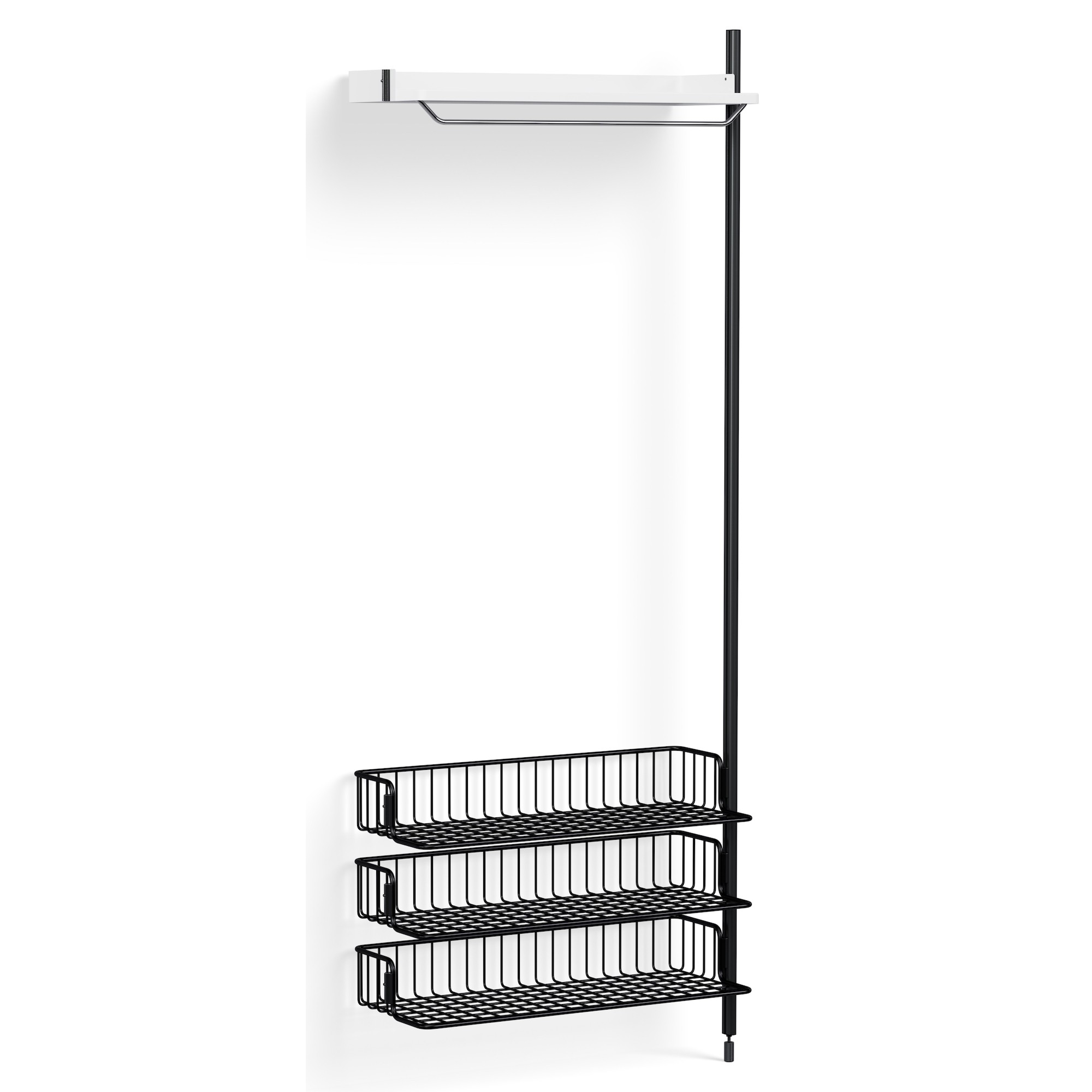 Pier System 1020 – PS White Shelf + Anthracite Wire Shelves + Black Anodised Aluminium Profiles - HAY