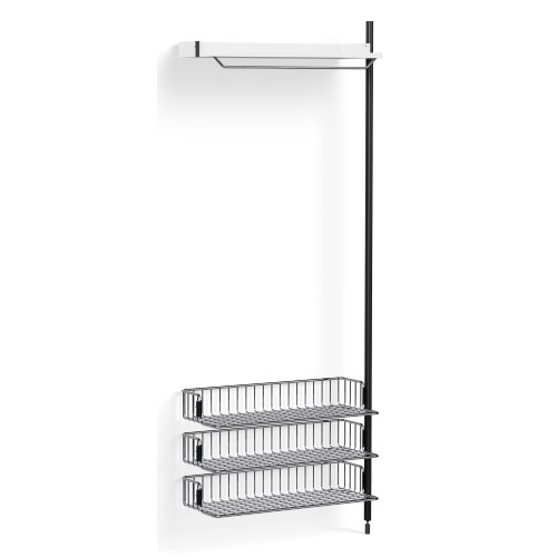 Pier System 1020 – PS White Shelf + Chromed Wire Shelves + Black Anodised Aluminium Profiles - HAY