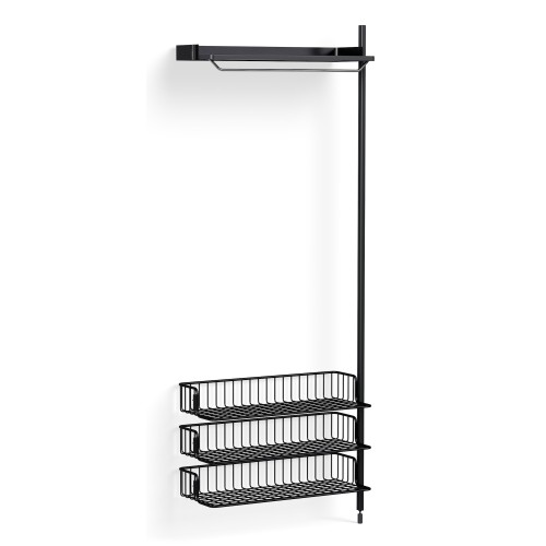 Pier System 1020 – PS Black Shelf + Anthracite Wire Shelves + Black Anodised Aluminium Profiles - HAY