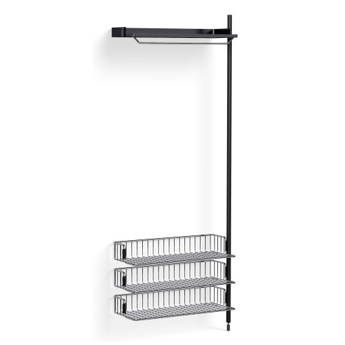 Pier System 1020 – PS Black Shelf + Chromed Wire Shelves + Black Anodised Aluminium Profiles - HAY