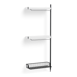 Pier System 1030 – PS White Shelves + Anthracite Wire Shelf + Black Anodised Aluminium Profiles - HAY