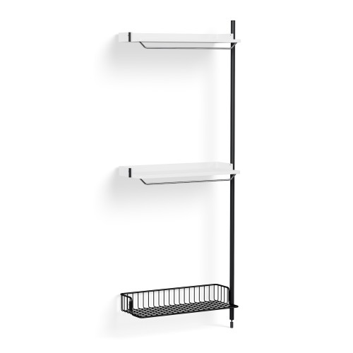 Pier System 1030 – Étagères Blanc PS + Grille Anthracite + Montants Aluminium anodisé Noir - HAY