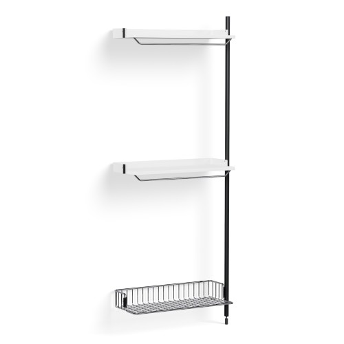 Pier System 1030 – Étagères Blanc PS + Grille Chrome + Montants Aluminium anodisé Noir - HAY