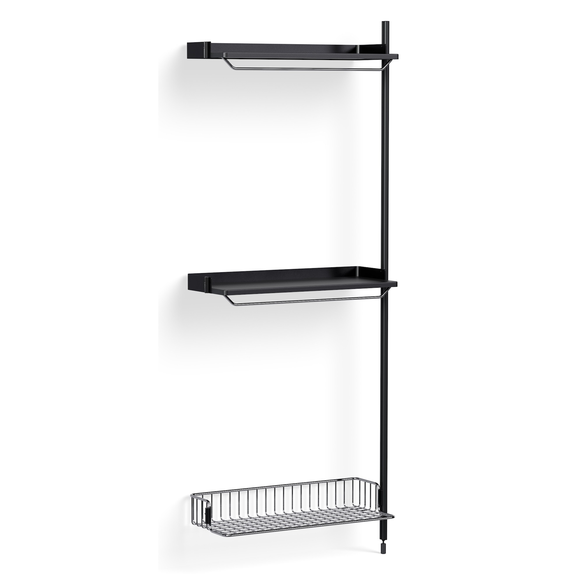 Pier System 1030 – PS Black Shelves + Chromed Wire Shelf + Black Anodised Aluminium Profiles - HAY