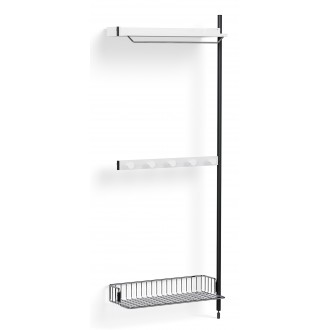 Pier System 1040 – PS White Shelves + Chromed Wire Shelf + Black Anodised Aluminium Profiles