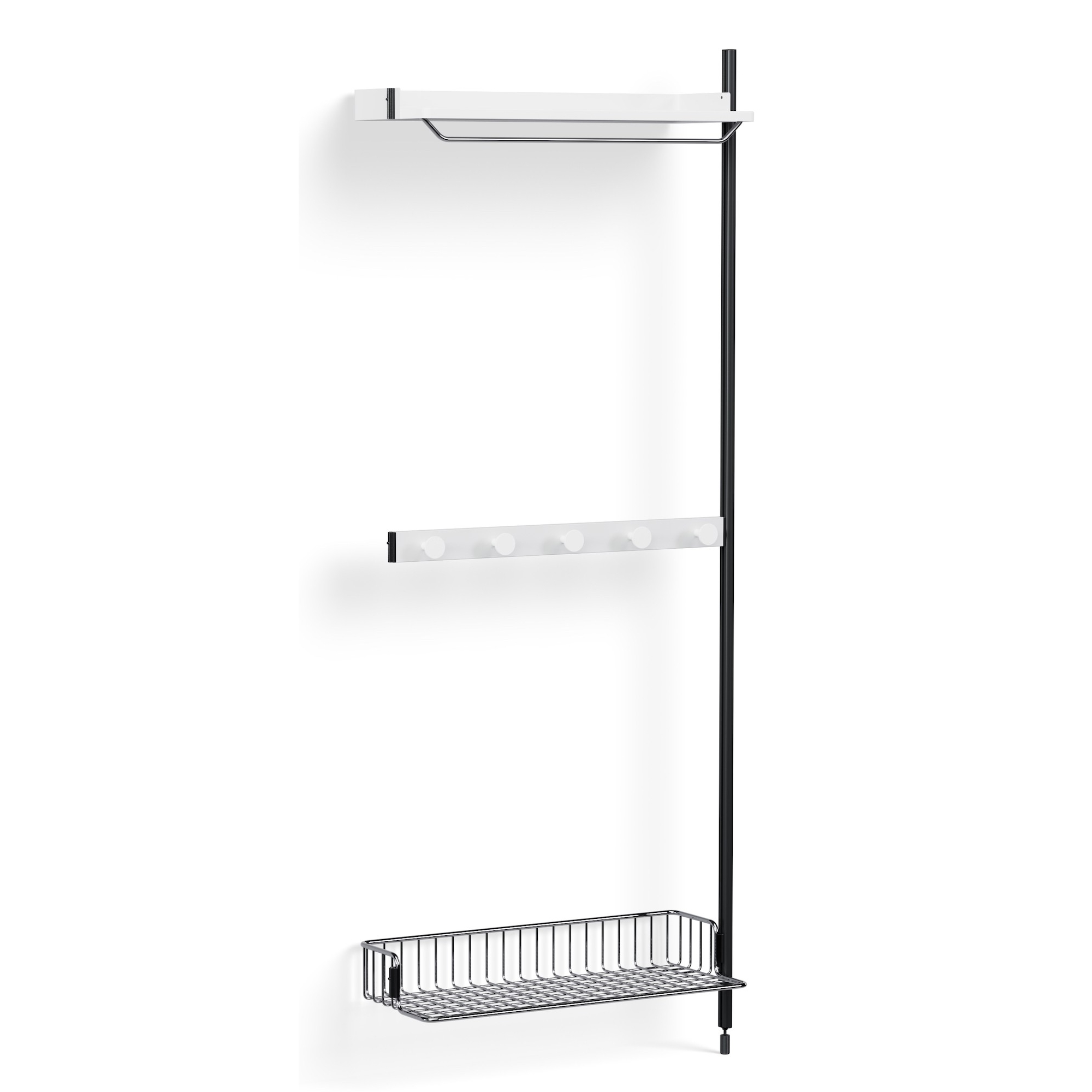 Pier System 1040 – PS White Shelves + Chromed Wire Shelf + Black Anodised Aluminium Profiles - HAY