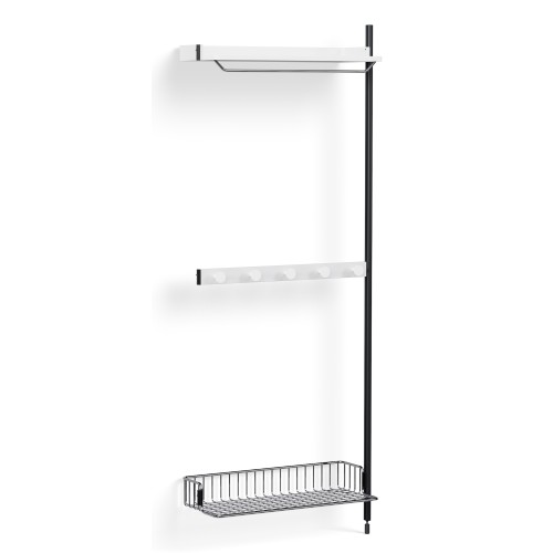 Pier System 1040 – Étagères Blanc PS + Grille Chrome + Montants Aluminium anodisé Noir - HAY