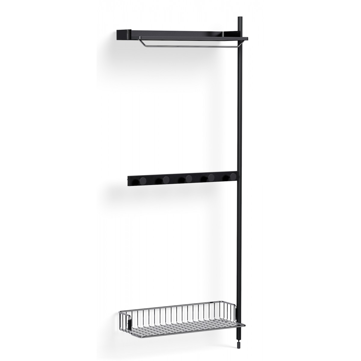 Pier System 1040 – PS Black Shelves + Chromed Wire Shelf + Black Anodised Aluminium Profiles