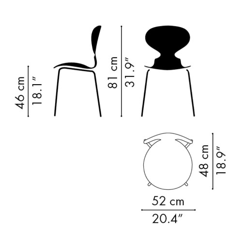 Lacquered Ash (smooth surface) + Front Upholstery – Ant Chair - Fritz Hansen