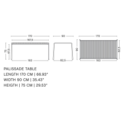 table 170 x 90 cm - Palissade Iron red - HAY